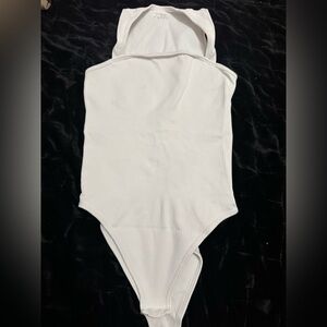 White Sleeveless Bodysuit with Hood